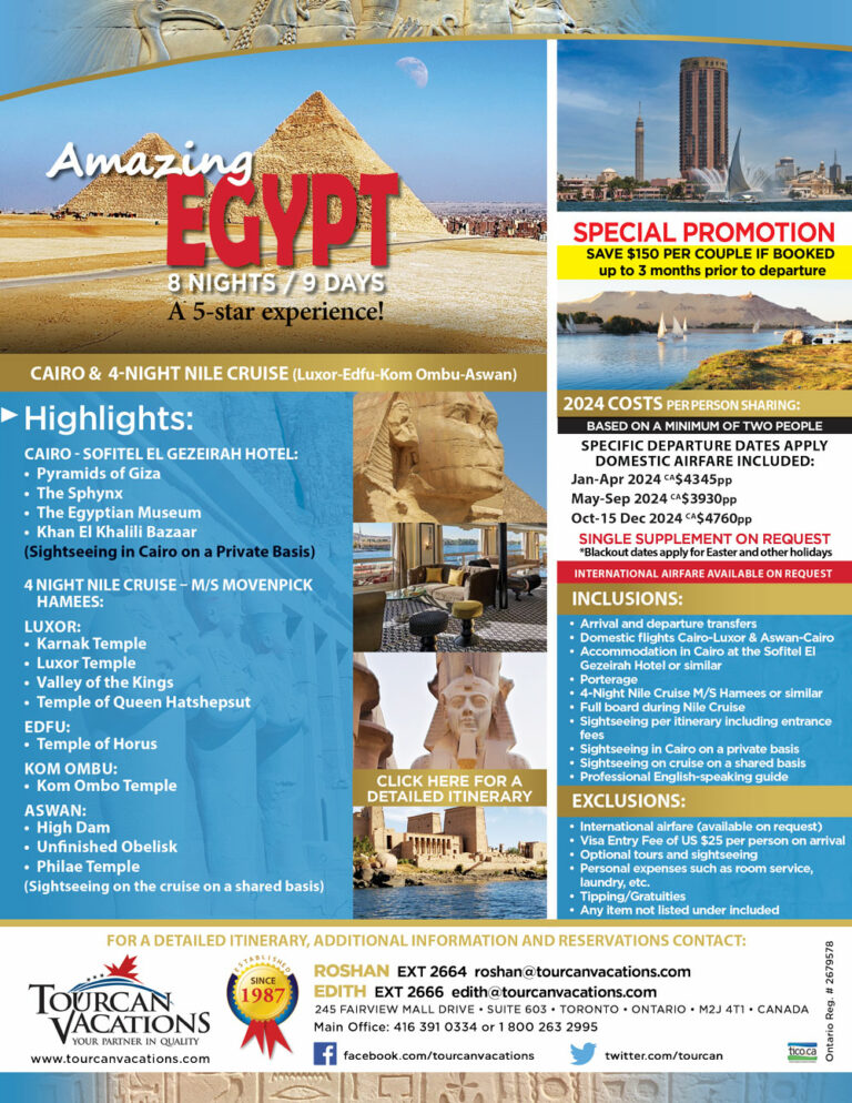 Promo Egypt Amazing Jan Dec 2024 Tourcan Vacations